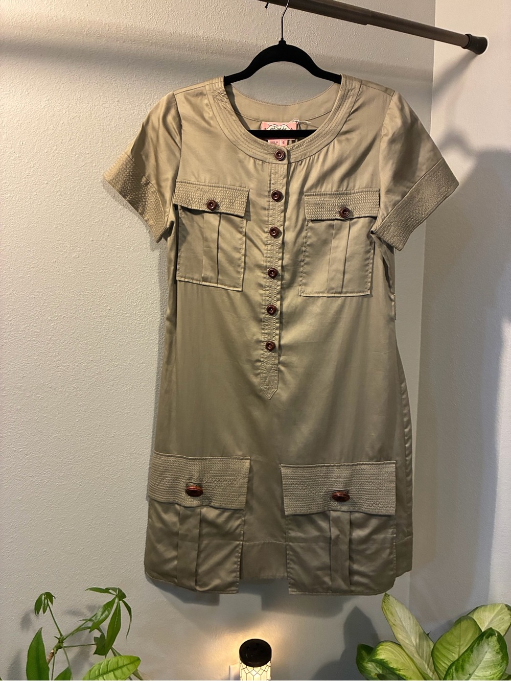 Phoebe Couture Olive Green Utility Dress Size 6